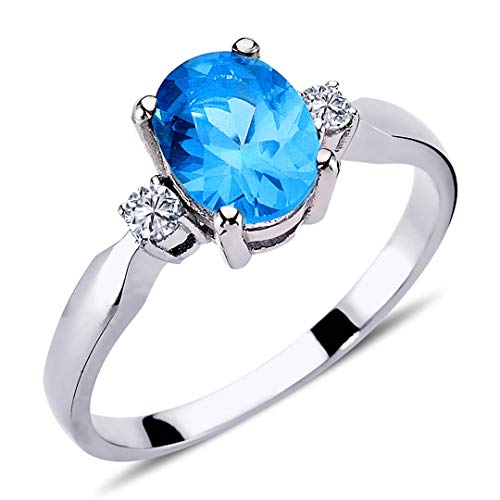 Diamant Oval Blauer Topas Ring ?n 14 Karat Weißgold von EinStein Diamant