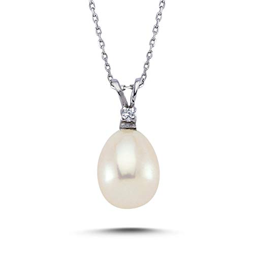 Drop Perlen Halskette mit Diamant in 14 Karat Weißgold von EinStein Diamant