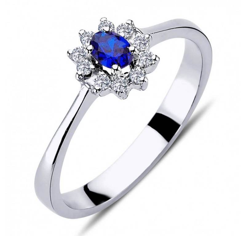 EinStein Diamant Diamantring Halo Diamant Oval Saphir Entourage Ring 14 Karat Weißgold von EinStein Diamant