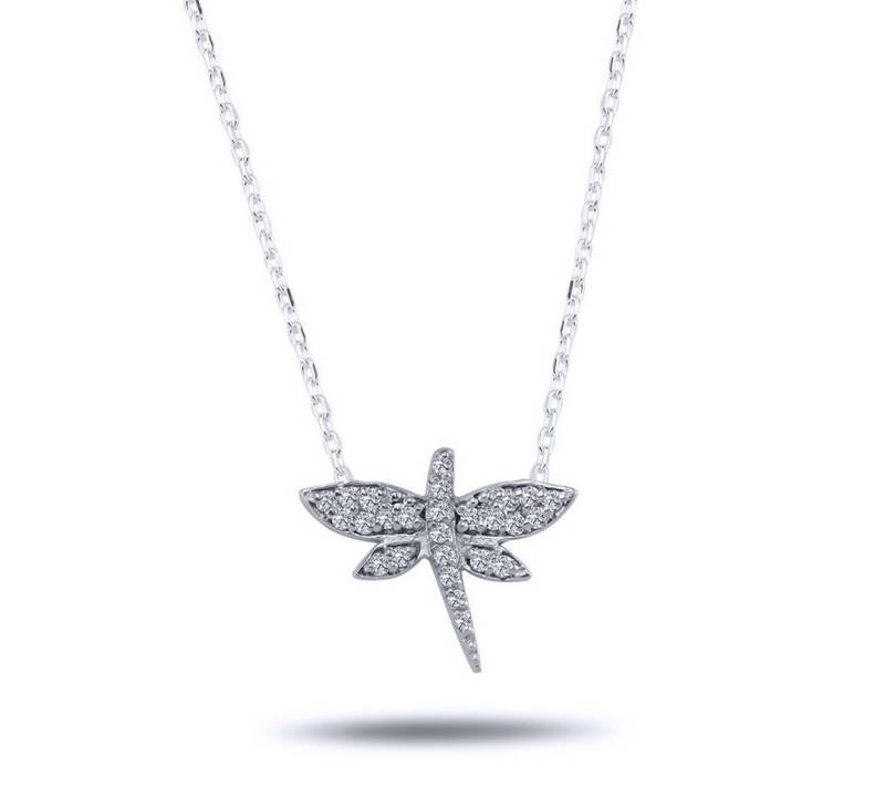 EinStein Diamant Goldkette, 0,15 Carat Diamant Libelle Anhänger Halskette 14 Karat Weißgold von EinStein Diamant