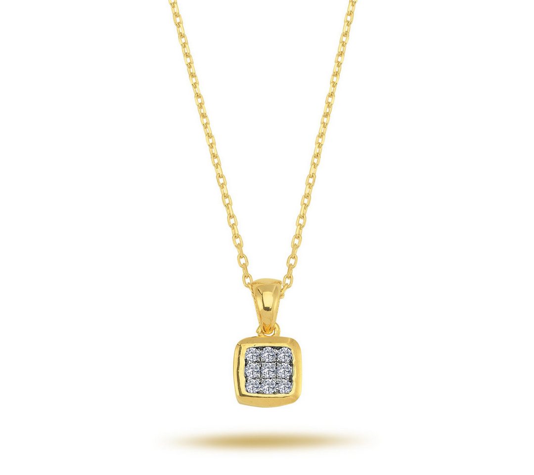 EinStein Diamant Goldkette, Carré Diamant Anhänger Halskette Collier in 14 Karat Gelbgold von EinStein Diamant