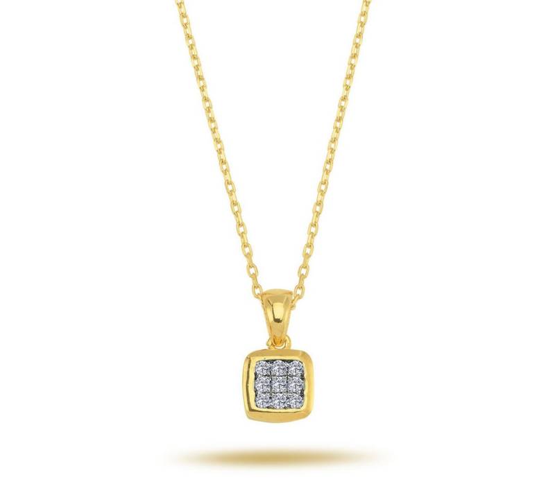 EinStein Diamant Goldkette, Carré Diamant Anhänger Halskette Collier in 14 Karat Gelbgold von EinStein Diamant
