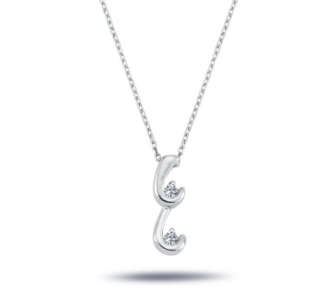 EinStein Diamant Goldkette, Diamant Halskette mit Wellen-Anhänger in 14 Karat Weißgold von EinStein Diamant