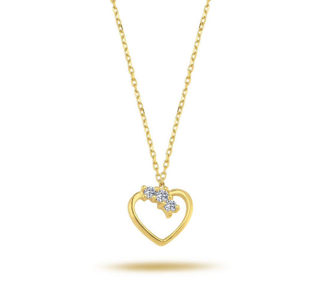 EinStein Diamant Goldkette, Halskette mit Tria-Diamant Herz Anhänger in 585'er 14 Karat Gelbgold von EinStein Diamant