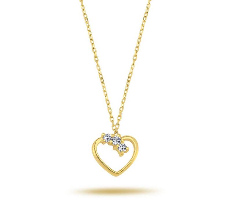EinStein Diamant Goldkette, Halskette mit Tria-Diamant Herz Anhänger in 585'er 14 Karat Gelbgold von EinStein Diamant