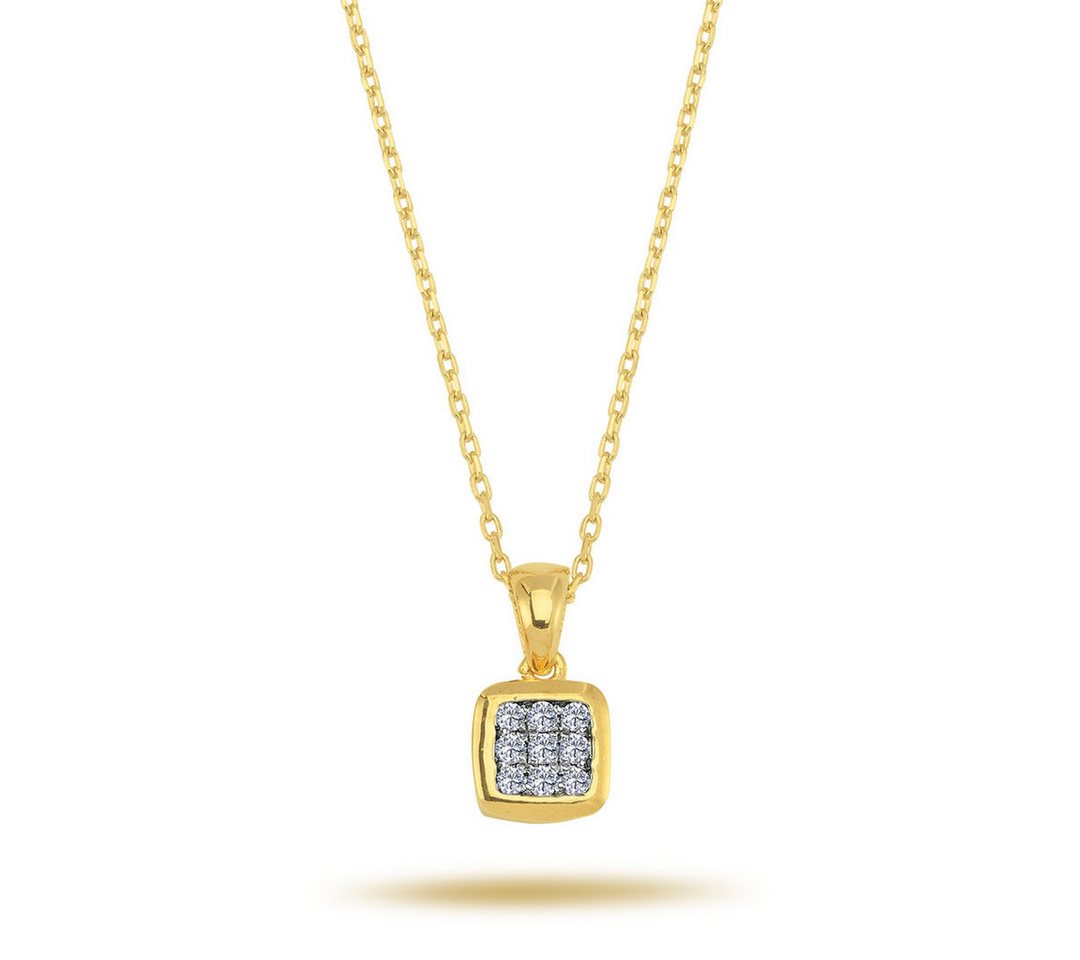 EinStein Diamant Goldkette Carré Diamant Anhänger Halskette Collier in 14 Karat Gelbgold, Diamant Anhänger mit Kette, Halskette, Collier in 14 Karat Gold von EinStein Diamant