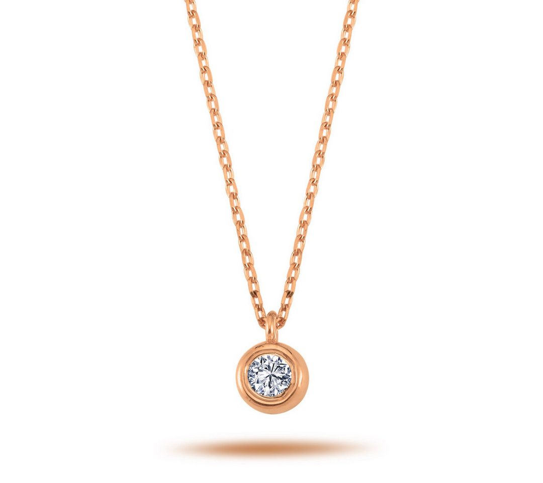 EinStein Diamant Goldkette Halskette mit 0,11 Carat Solitär Brilliant in 14 Karat Rotgold Rosegold, Diamant Anhänger mit Kette, Halskette, Collier in 14 Karat Gold von EinStein Diamant