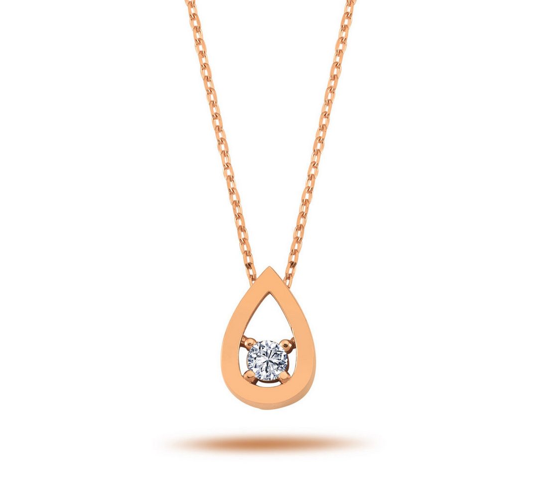 EinStein Diamant Goldkette Halskette mit Anhänger Großer Tropfen und Solitär Brilliant in 14 Karat Rotgold Rosegold, Diamant Anhänger mit Kette, Halskette, Collier in 14 Karat Gold von EinStein Diamant