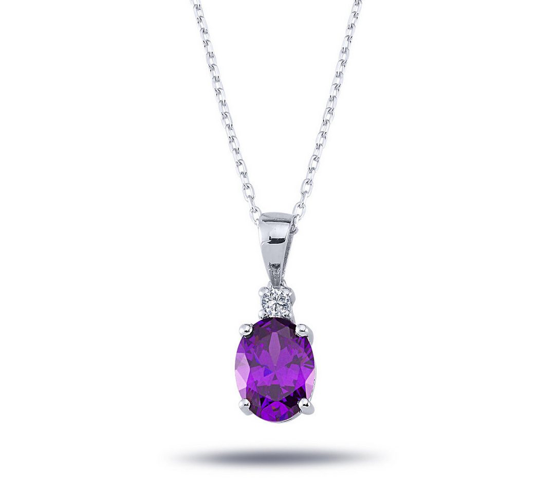 EinStein Diamant Goldkette Halskette mit Ovalem Amethyst und Diamanten Brillant-Schliff in 14 Karat Weißgold, Diamant Anhänger mit Kette, Halskette, Collier in 14 Karat Gold von EinStein Diamant