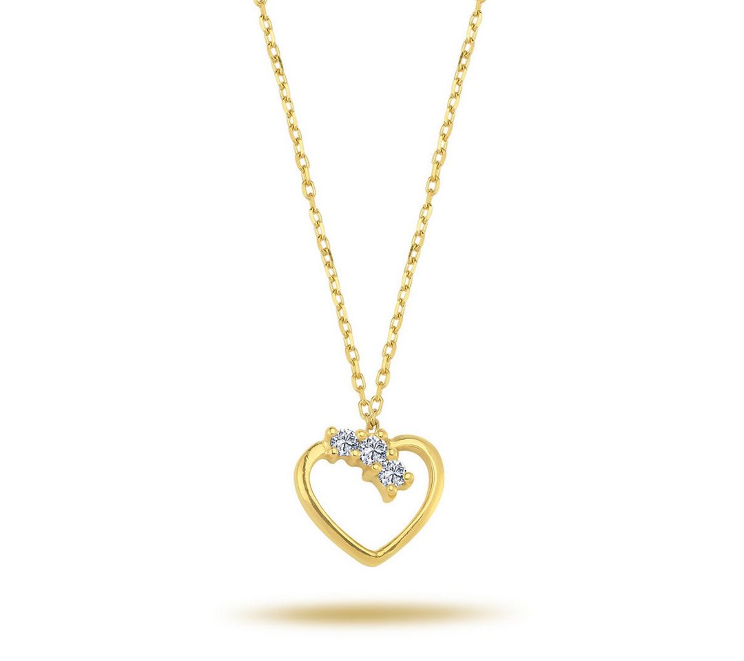 EinStein Diamant Goldkette Halskette mit Tria-Diamant Herz Anhänger in 585'er 14 Karat Gelbgold, Diamant Anhänger mit Kette, Halskette, Collier in 14 Karat Gold von EinStein Diamant