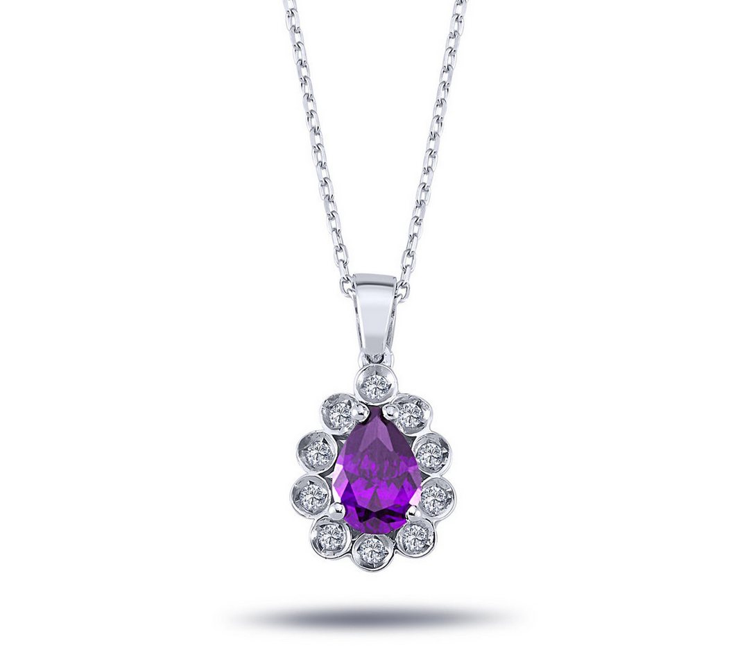 EinStein Diamant Kette und Anhänger Set Halskette mit Anhänger Tropfen Amethyst und Diamanten Brillant-Schliff in 14 Karat Weißgold, Diamant Halskette, Anhänger mit Kette, Collier, Kollier, Weißgold, Rotgold, Gelbgold von EinStein Diamant