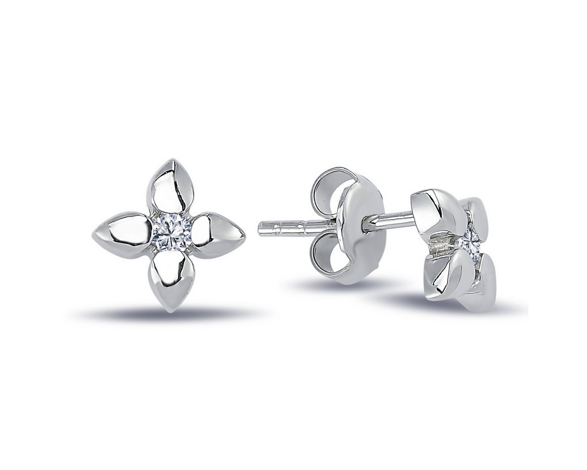 EinStein Diamant Ohrring-Set, Blume Diamant Brillant Schliff Ohrstecker 14 Karat 585'er Weißgold von EinStein Diamant