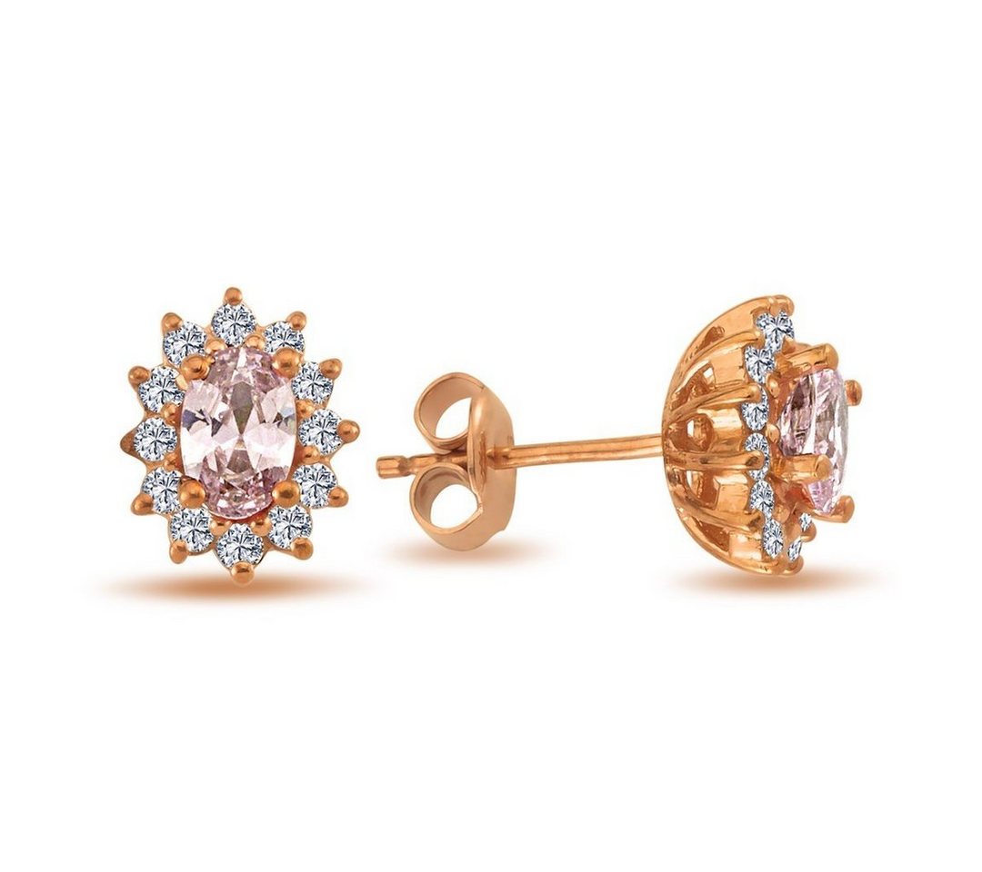 EinStein Diamant Ohrstecker-Set Ohrstecker mit ovalem Morganit und Brillianten Rosegold, 14 Karat Weißgold, Brillant-Schliff Ohrstecker, Ohrringe, Ohrschmuck, Diamant von EinStein Diamant