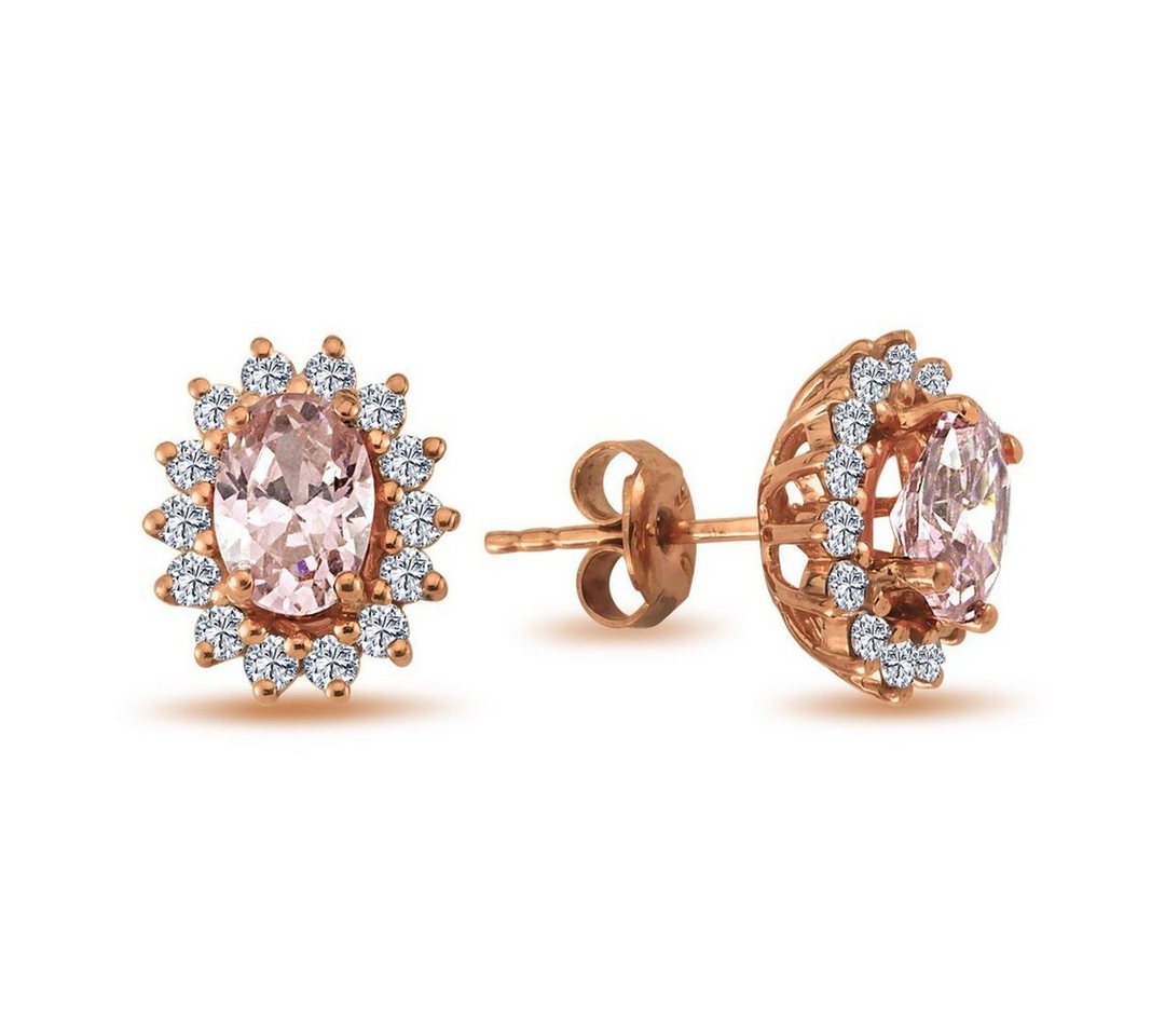 EinStein Diamant Ohrstecker-Set Ohrstecker mit ovalem Morganit und Brillianten Rosegold, 14 Karat Weißgold, Brillant-Schliff Ohrstecker, Ohrringe, Ohrschmuck, Diamant von EinStein Diamant