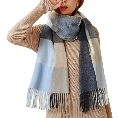 Einaily Damen Schal Kariert übergroßer Quadratisch Deckenschal Herbstschal Winterschal Karo Tartan Streifen Plaid Muster XXL Oversized quasten Fransen Poncho 40+ Farben Schals Weich Warm Strickschal von Einaily