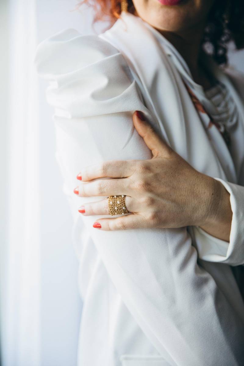 Goldperlen Breiter Ring, Großer Statementring, Breitband-Goldring, Mesh-Ring, Große Ringe, Gold-Statementring, Einzigartiger Goldring, Dicker Ring von EinatSandbergJewelry