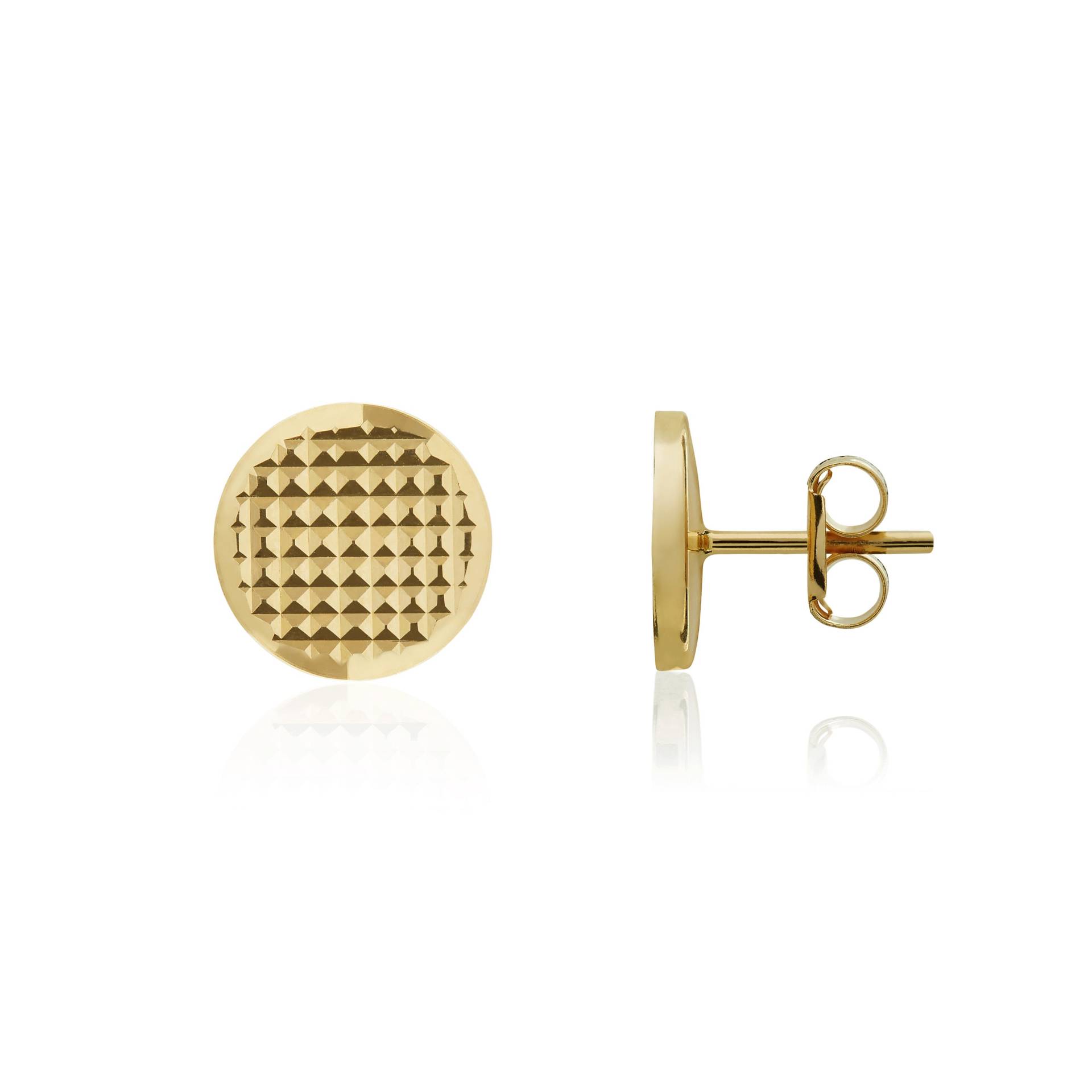 18 Karat Gelbgold Maschinell Gedrehte Flache Ohrstecker 18 Karat Gelbgold Maschinell Gedrehte Flache Ohrstecker von EinatsBoutique