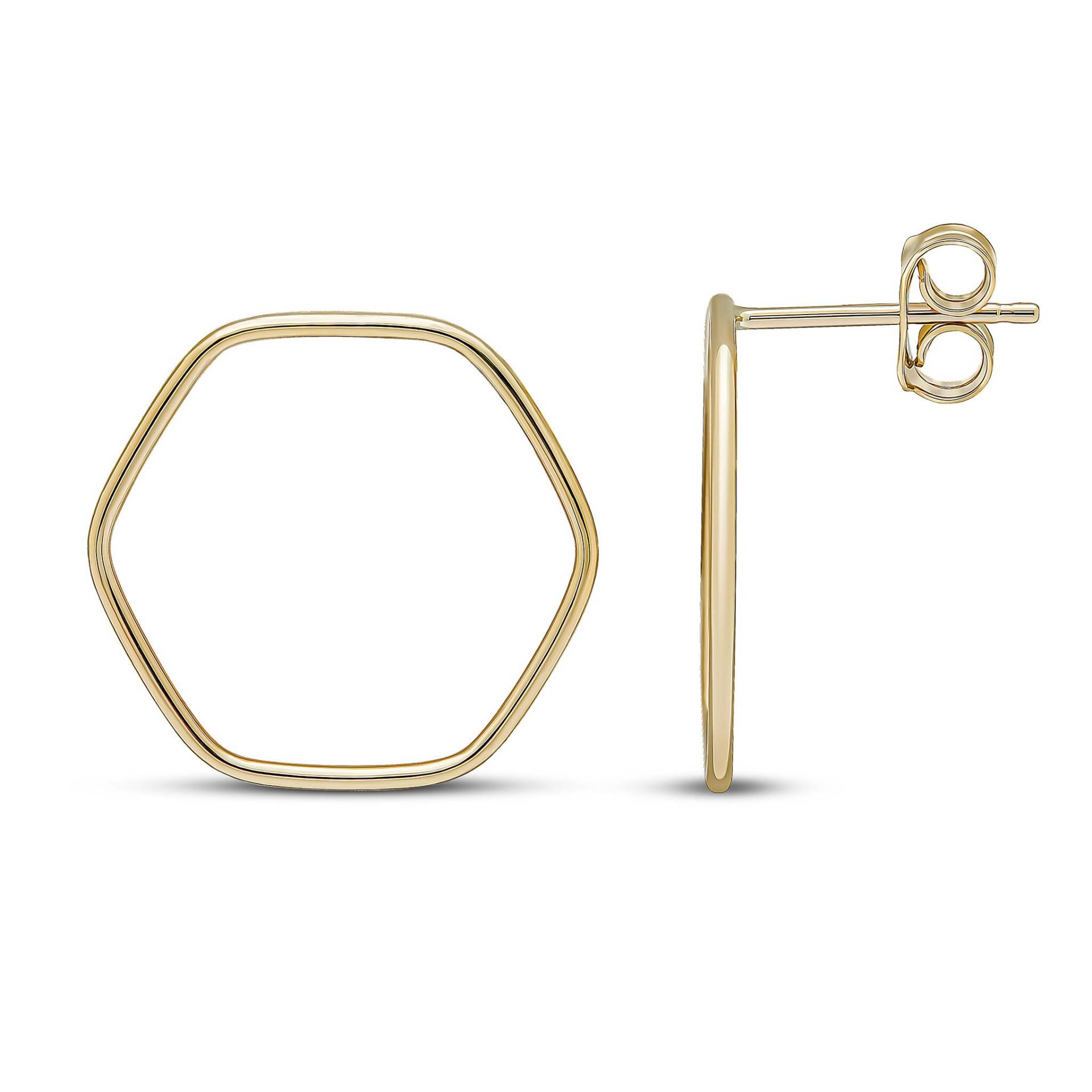 9 Karat Gelbgold Offenes Sechseck Ohrstecker 9 Karat Gelbgold Offenes Sechseck Ohrstecker von EinatsBoutique