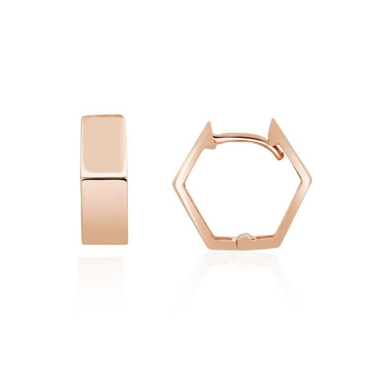 9 Karat Rosegold Hexagon Huggy Hoop Ohrringe 9 Karat Rosegold Hexagon Huggy Hoop Ohrringe von EinatsBoutique