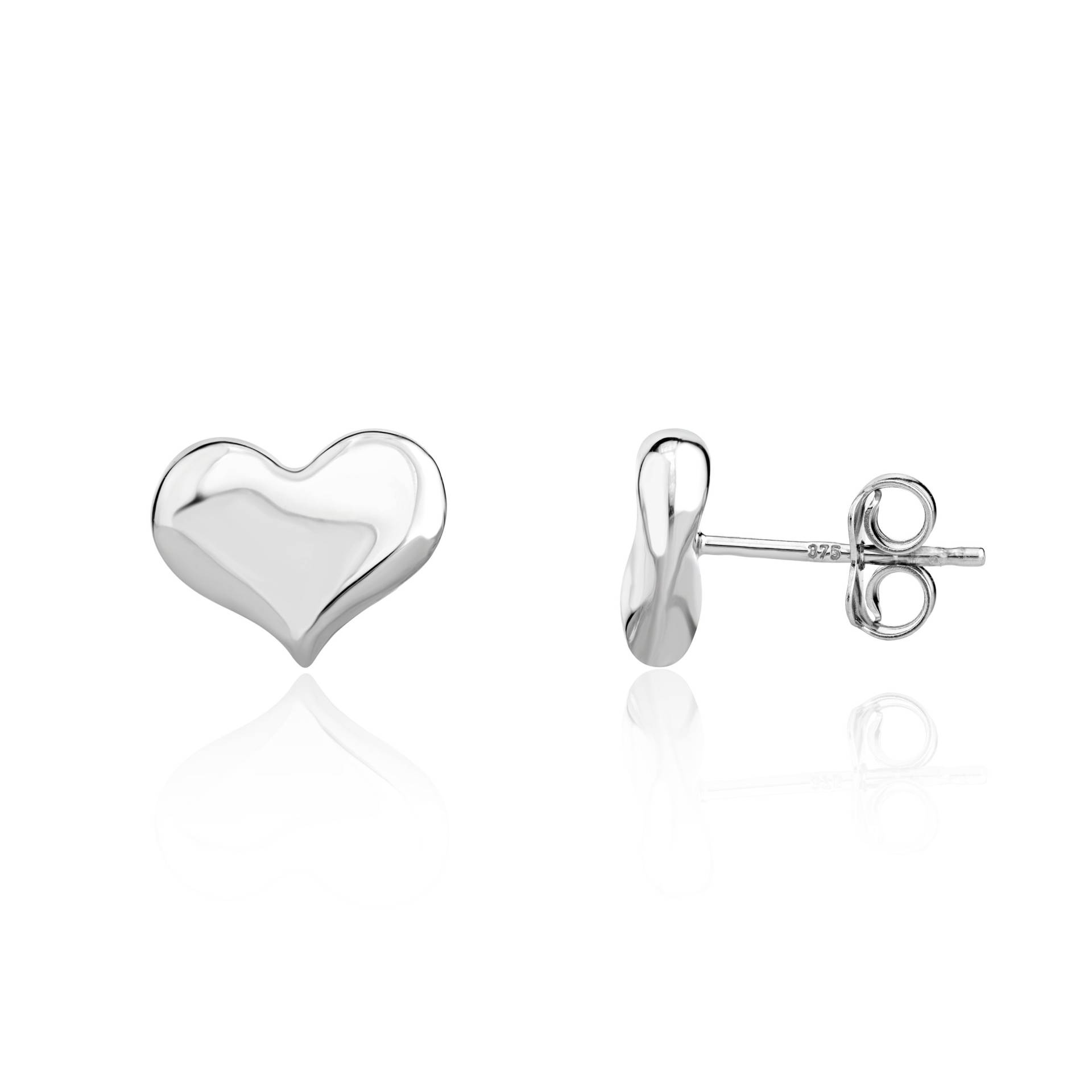 9 Karat Weißgold 3D Polierte Kurve Herz Ohrstecker 9 Karat Weißgold 3D Polierte Kurve Herz Ohrstecker von EinatsBoutique