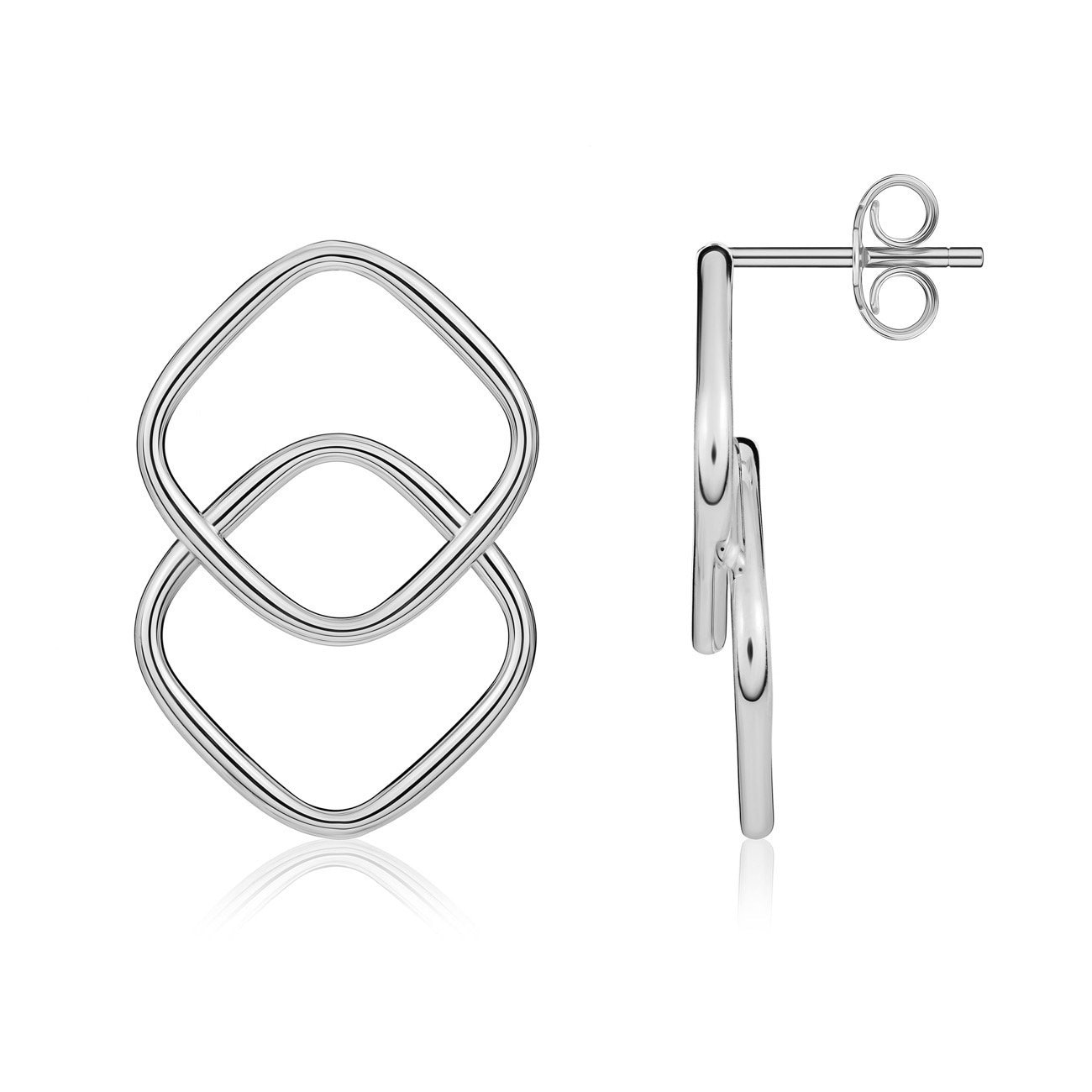 9 Karat Weißgold Doppel Überlappende Kissen Ohrstecker von EinatsBoutique
