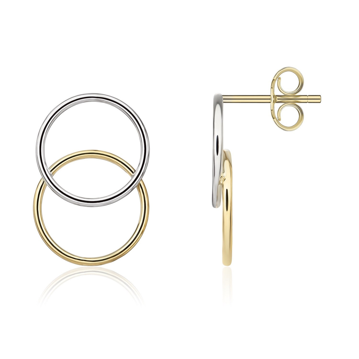 9 Karat Zweifarbige Weiß/Gelbgold Doppel Überlappende Offene Kreis Ohrstecker 9 Karat Zweifarbige Weiß/Gelbgold Doppel Überlappende Offene Kreis Ohrstecker von EinatsBoutique