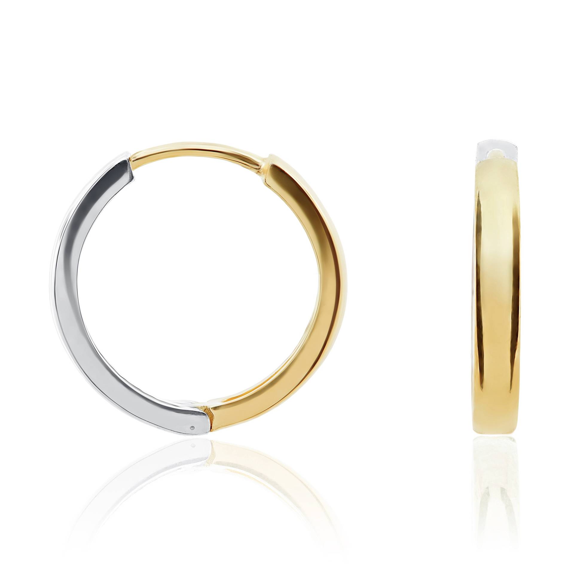 9 Karat Zweifarbige Weiß/Gelbgold Huggy Hoop Ohrringe 9 Karat Zweifarbige Weiß/Gelbgold Huggy Hoop Ohrringe von EinatsBoutique
