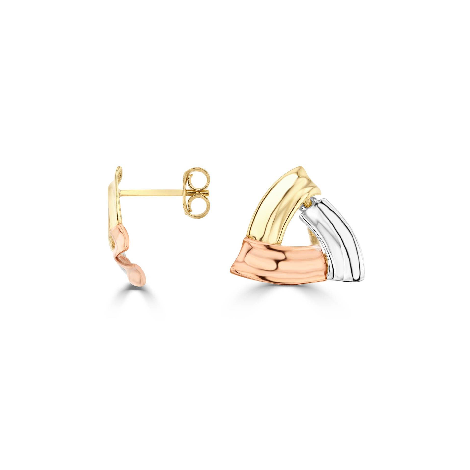 Dreifarbige 9 Karat Gold Polierte Dreieck-Ohrstecker Dreifarbige 9 Karat Gold Polierte Dreieck-Ohrstecker von EinatsBoutique