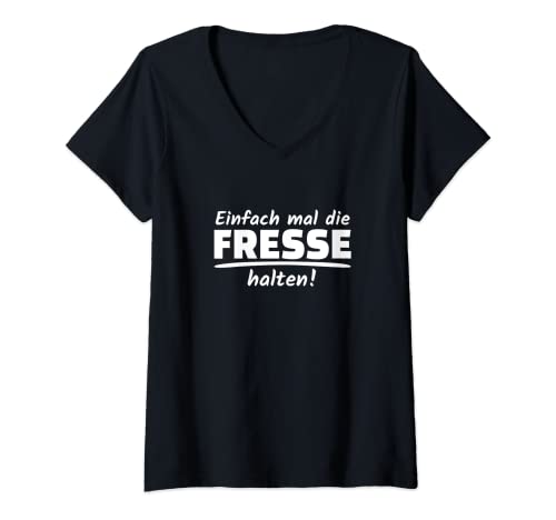 Damen Einfach Mal Die Fresse Halten Müde Genervt Misanthrop T-Shirt mit V-Ausschnitt Damen Einfach Mal Die Fresse Halten Müde Genervt Misanthrop T-Shirt mit V-Ausschnitt von Einfach mal die fresse halten