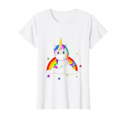 Unicorns are very popular with girls - Mädchen T-Shirt mit Einhorn, Regenbogen und Sternen - Blau - X-Small - Kurzarm - Klassische Passform von Unicorns are very popular with girls.