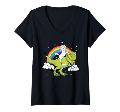 Damen Einhorn Fantasie Dinosaurier Tyrannosaurus T-Rex Dino T-Shirt mit V-Ausschnitt Damen Einhorn Fantasie Dinosaurier Tyrannosaurus T-Rex Dino T-Shirt mit V-Ausschnitt von Einhorn Dino Aktion