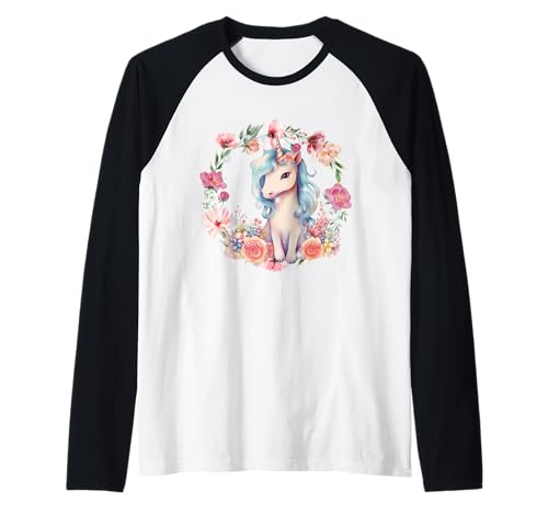 Blumen Einhorn Einhörner Vintage Kind Pferd Pferde Mädchen Raglan von Einhorn Einhörner Fabeltier