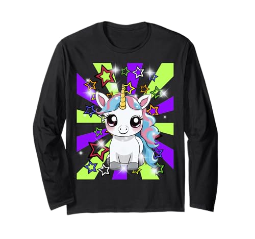 Kinder Mädchen Jugen Retro 60er Einhorn Pferd Langarmshirt von Einhorn Einhörner Fabeltier