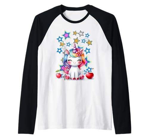 Retro 60er Kirsche Einhorn Kinder Mädchen Jungen Raglan von Einhorn Einhörner Fabeltier