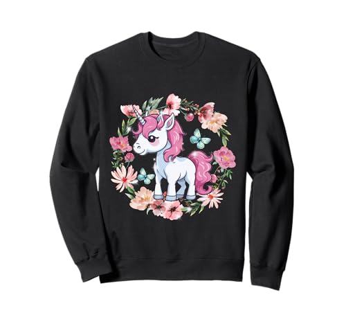 Retro Blumen Einhorn Kinder Mädchen Pferd Sweatshirt von Einhorn Einhörner Fabeltier