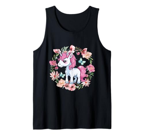 Retro Blumen Einhorn Kinder Mädchen Pferd Tank Top von Einhorn Einhörner Fabeltier