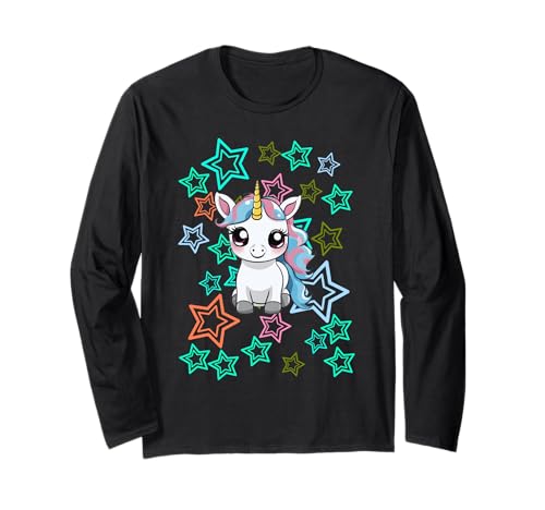 Retro Kind Sterne 80er Einhorn Fabeltier Mädchen Jungen 60er Langarmshirt von Einhorn Einhörner Fabeltier