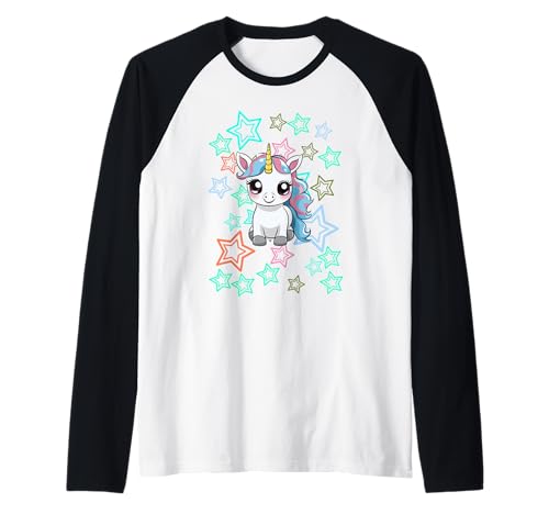 Retro Kind Sterne 80er Einhorn Fabeltier Mädchen Jungen 60er Raglan von Einhorn Einhörner Fabeltier