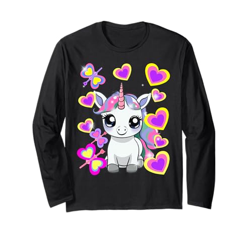 Retro Kinder Mädchen Herz Einhorn Pferde Einhörner 60er Langarmshirt von Einhorn Einhörner Fabeltier