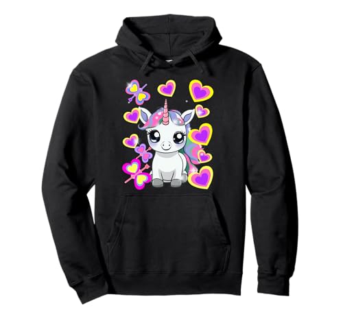 Retro Kinder Mädchen Herz Einhorn Pferde Einhörner 60er Pullover Hoodie von Einhorn Einhörner Fabeltier