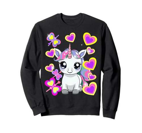 Retro Kinder Mädchen Herz Einhorn Pferde Einhörner 60er Sweatshirt von Einhorn Einhörner Fabeltier
