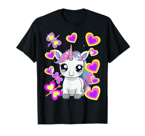 Retro Kinder Mädchen Herz Einhorn Pferde Einhörner 60er T-Shirt von Einhorn Einhörner Fabeltier