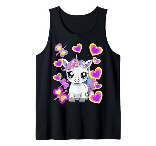 Retro Kinder Mädchen Herz Einhorn Pferde Einhörner 60er Tank Top von Einhorn Einhörner Fabeltier