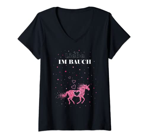 Damen Einhorn Unicorn Schwangerschaft Babybauch Schwanger Geschenk T-Shirt mit V-Ausschnitt Damen Einhorn Unicorn Schwangerschaft Babybauch Schwanger Geschenk T-Shirt mit V-Ausschnitt von Einhorn Einhörner Unicorn Pferde Geschenkidee