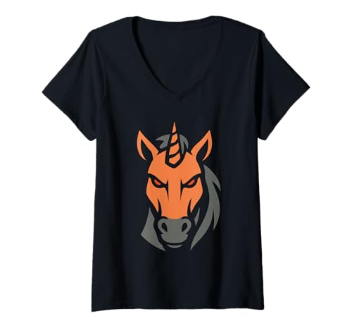 Damen Einhorn Kopf Fantasy T-Shirt mit V-Ausschnitt Damen Einhorn Kopf Fantasy T-Shirt mit V-Ausschnitt von Einhorn Fans