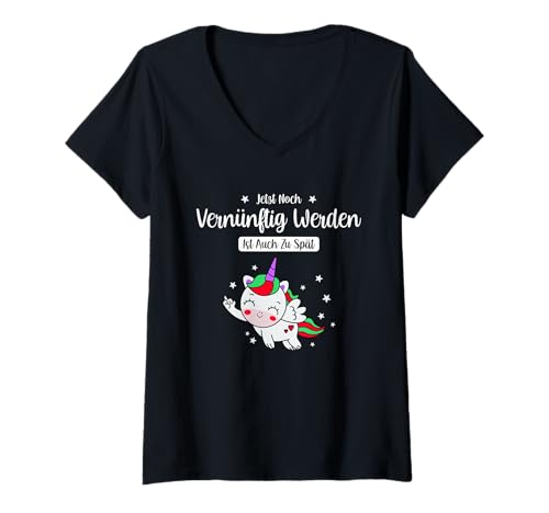 Damen Vernünftig Werden Stimmungsmacher Party Mittelfinger Einhorn T-Shirt mit V-Ausschnitt Damen Vernünftig Werden Stimmungsmacher Party Mittelfinger Einhorn T-Shirt mit V-Ausschnitt von Einhorn Gadget & Stimmungsmacher Party