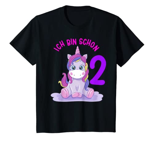 Kinder Geburtstagsoutfit Mädchen 2 Jahre Ich bin schon 2 Einhorn T-Shirt von Einhorn Geburtstagsgeschenk für 2 jährige Mädchen