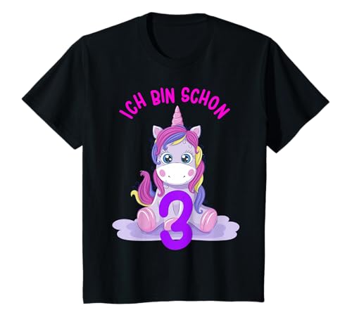 Ich bin schon 3 Geburtstagsoutfit Mädchen 3 Jahre Einhorn T-Shirt von Einhorn Geburtstagsgeschenk für 3 jährige Mädchen