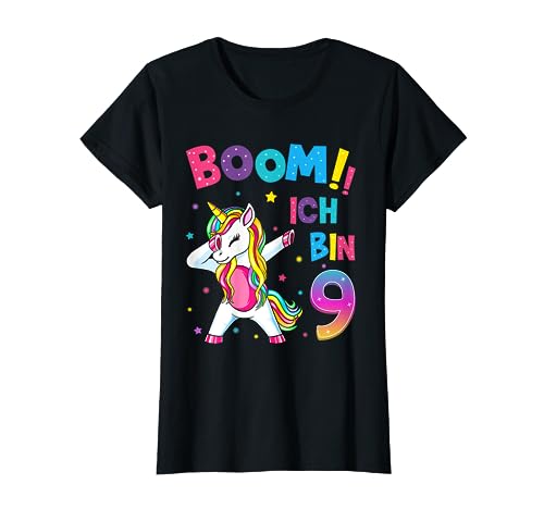 9 Geburtstag Mädchen 9 Jahre Tanzendes Lustiges Einhorn T-Shirt von Einhorn Geburtstagsgeschenk für Mädchen