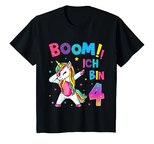 Kinder 4 Geburtstag Mädchen 4 Jahre Tanzendes Lustiges Einhorn T-Shirt von Einhorn Geburtstagsgeschenk für Mädchen